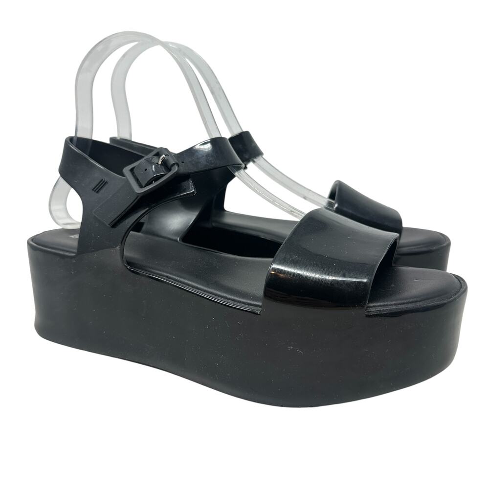 Melissa Mar Platform Jelly Wedge Sandals Black‎ Ankle Strap Buckle US 9